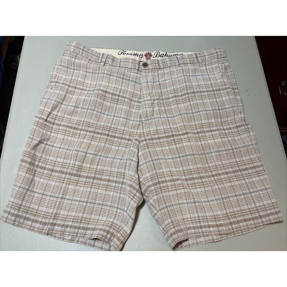 Tommy Bahama Plaid Shorts Mens 38 Paradise Nation Chino Beach Resort Linen Blend